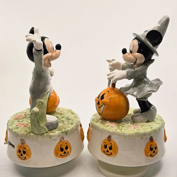 Mickey & Minnie Mouse Halloween Rotating Music Boxes With Jack-O-Lanterns & Spoo - Picture 4 of 10